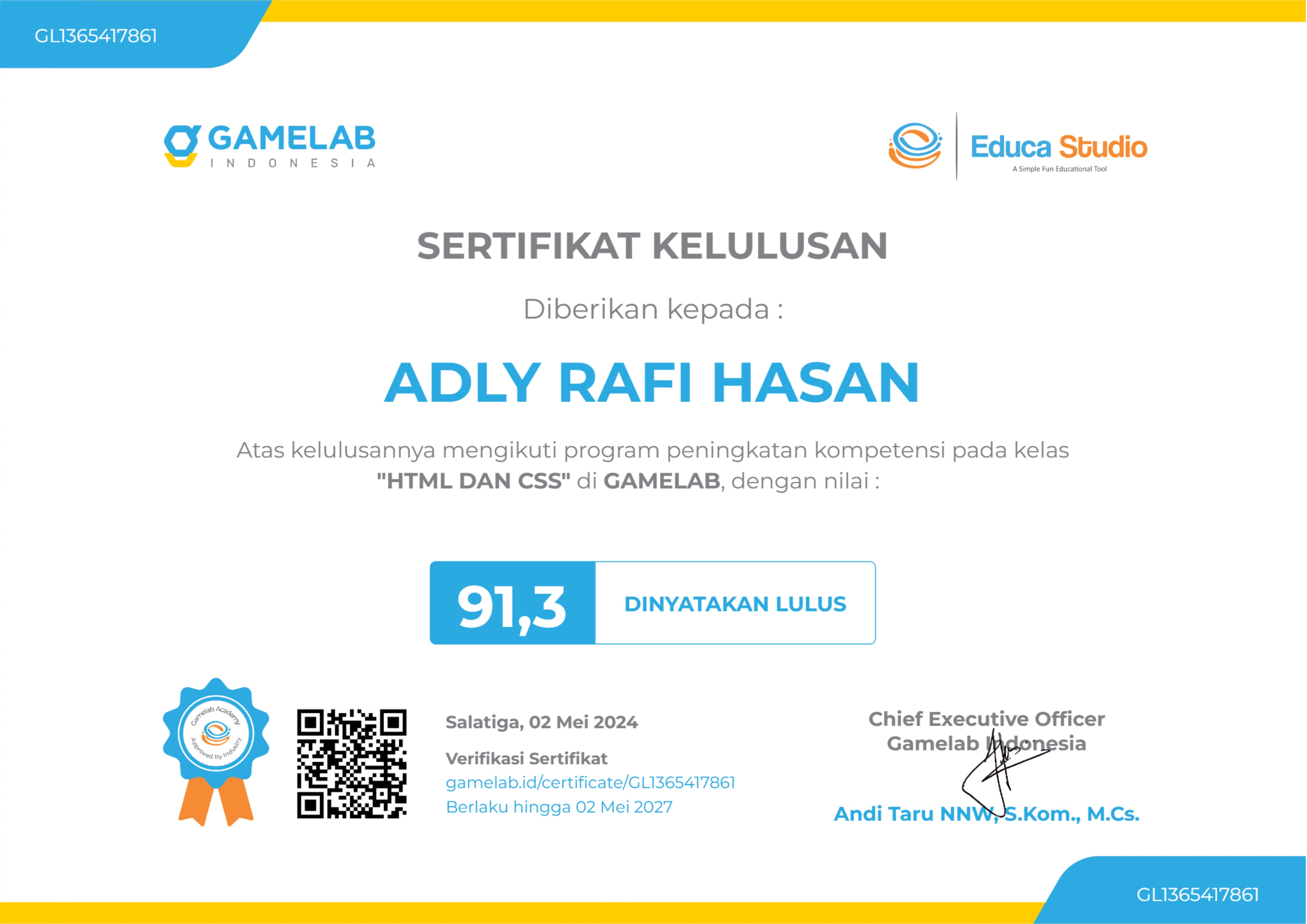 Sertifikat Keahlian HTML Dan CSS